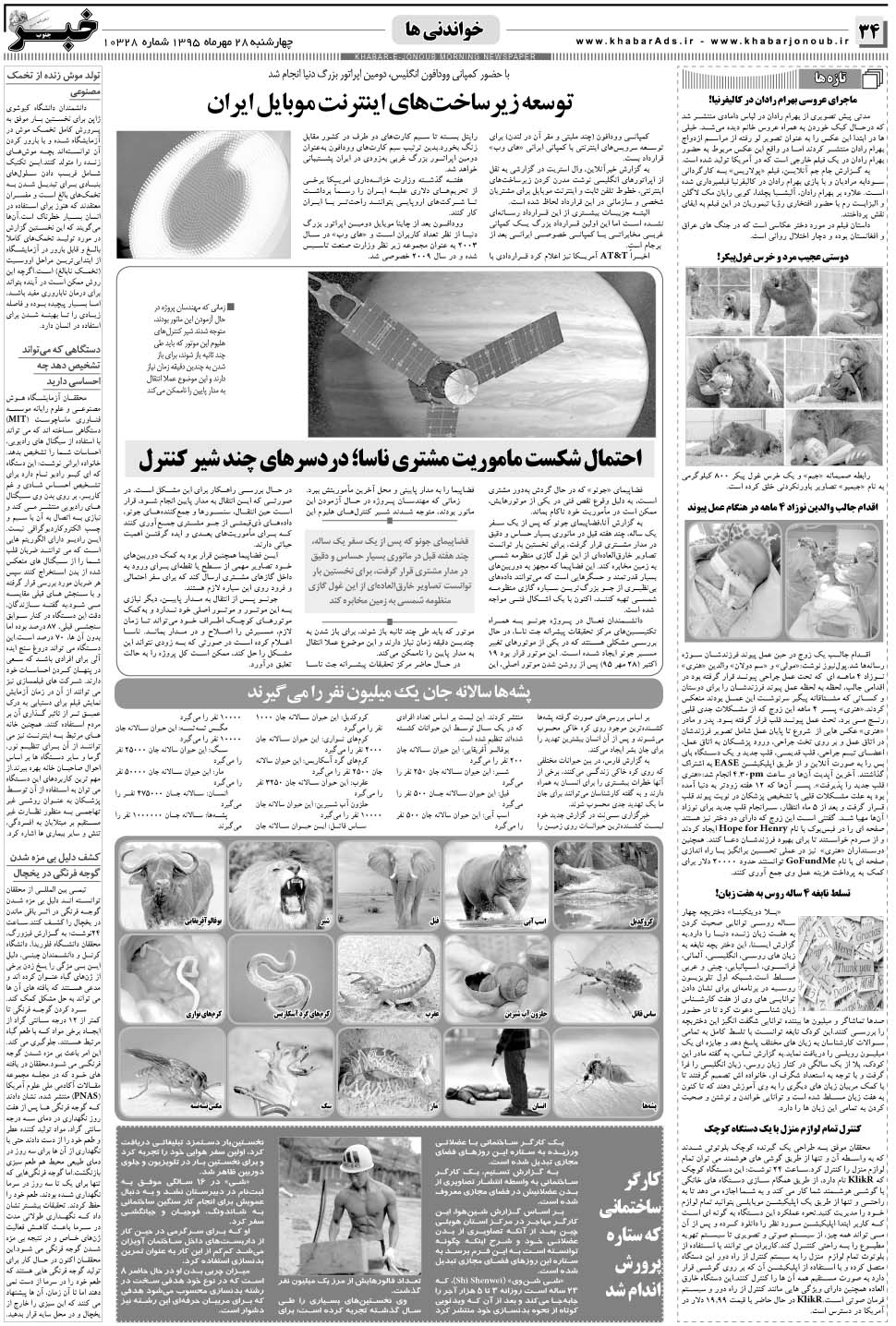 مشاهده صفحه ۳۴ روزنامه خبرجنوب تاریخ ۲۸  سال ۱۳۹۵