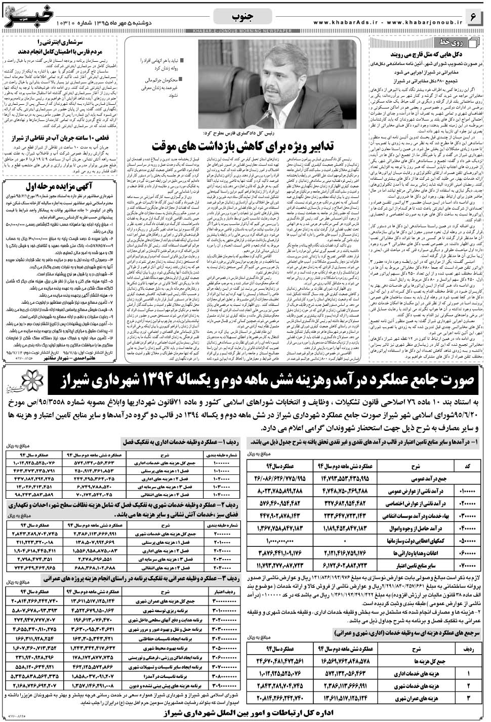 مشاهده صفحه ۶ روزنامه خبرجنوب تاریخ ۵  سال ۱۳۹۵