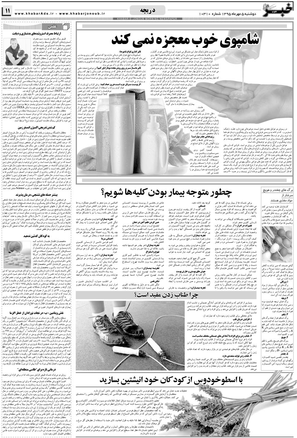 مشاهده صفحه ۱۱ روزنامه خبرجنوب تاریخ ۵  سال ۱۳۹۵