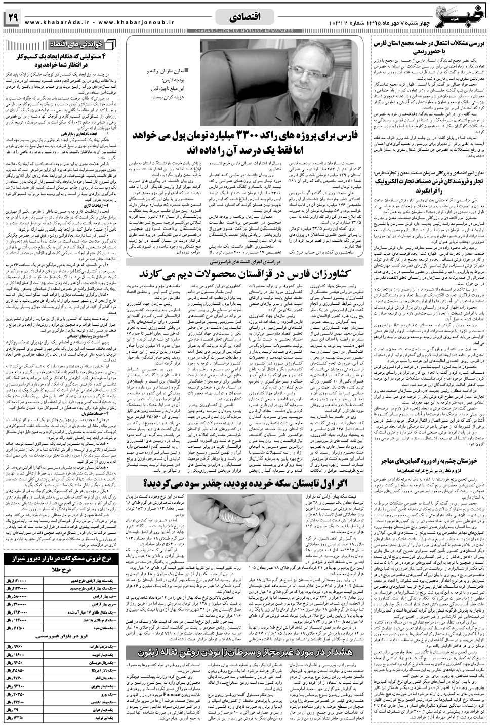 مشاهده صفحه ۲۹ روزنامه خبرجنوب تاریخ ۷  سال ۱۳۹۵