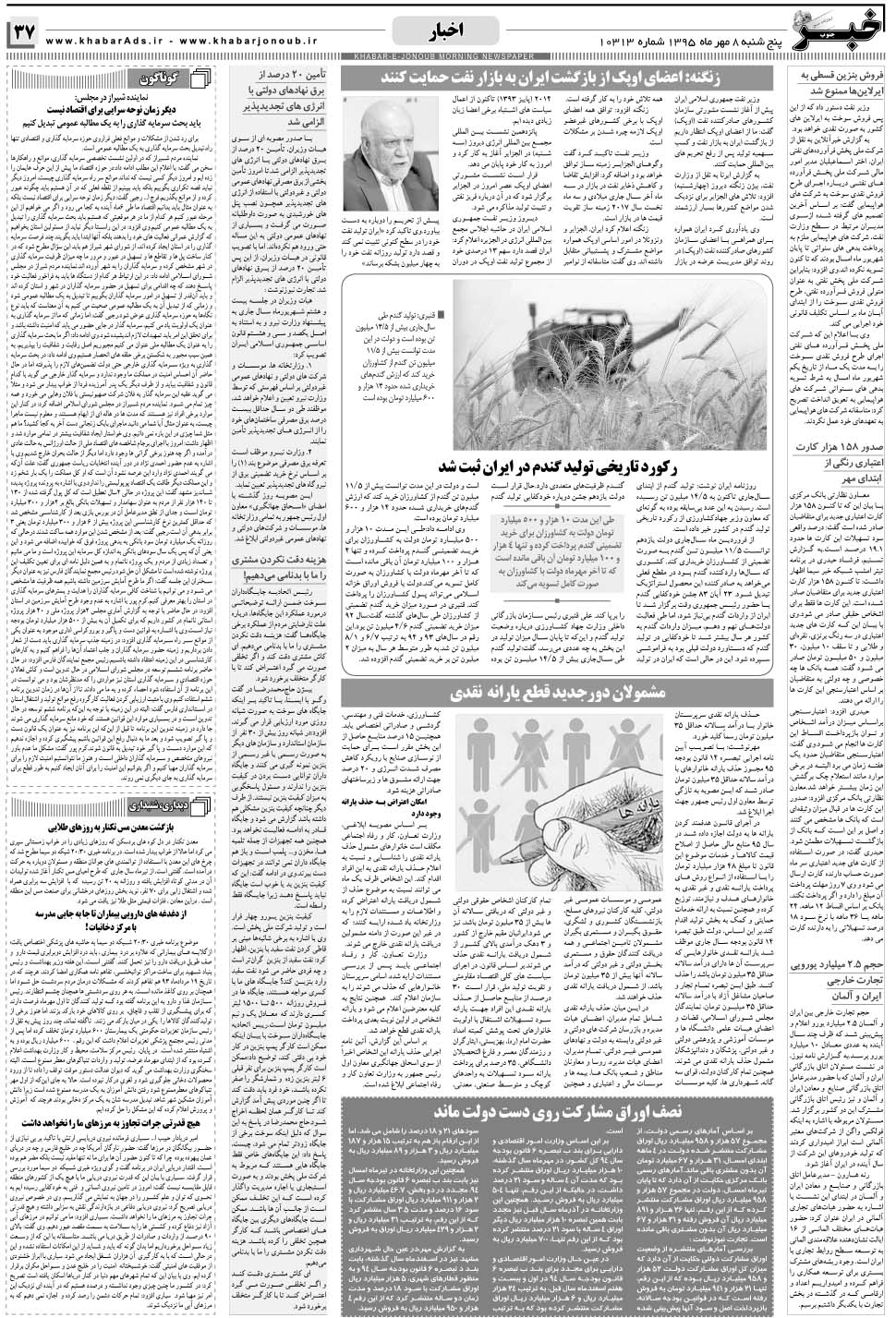 مشاهده صفحه ۳۷ روزنامه خبرجنوب تاریخ ۸  سال ۱۳۹۵