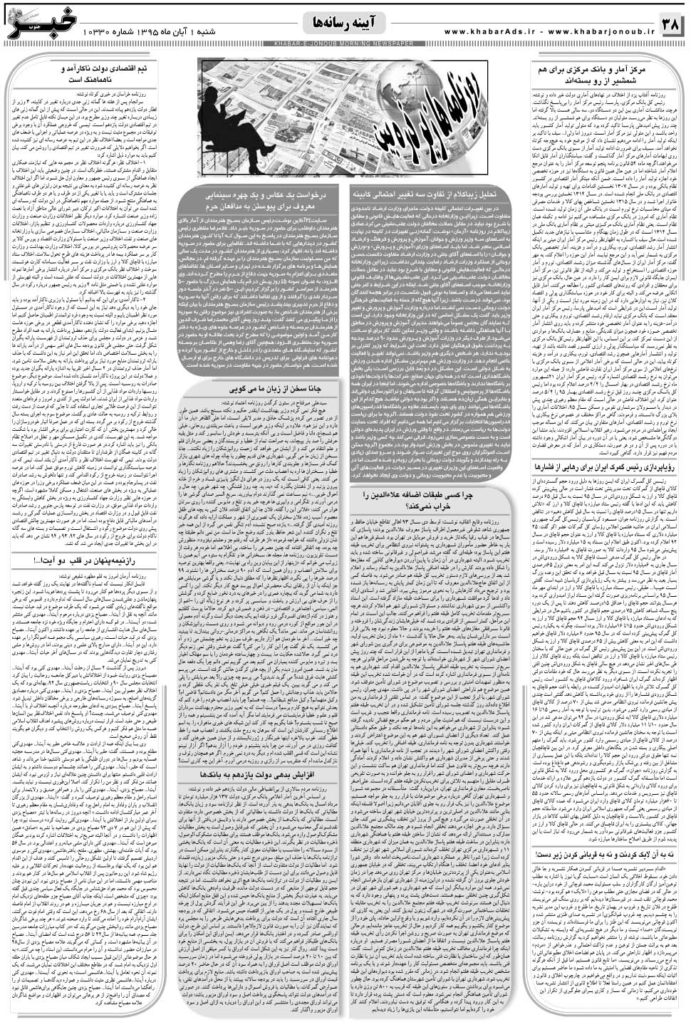 مشاهده صفحه ۴۲ روزنامه خبرجنوب تاریخ ۱  سال ۱۳۹۵