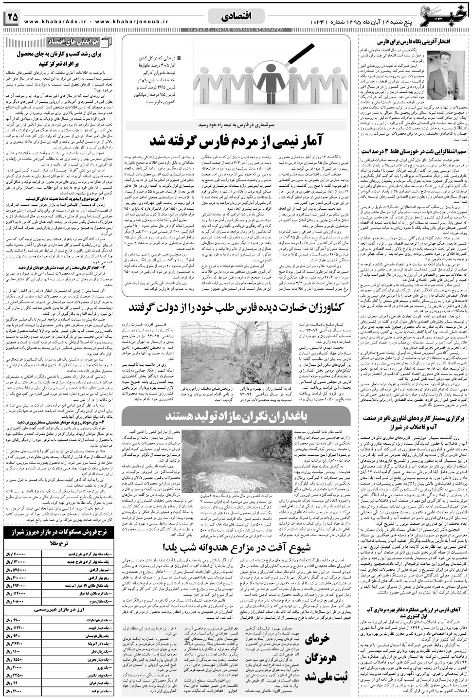 مشاهده صفحه ۲۵ روزنامه خبرجنوب تاریخ ۱۳  سال ۱۳۹۵