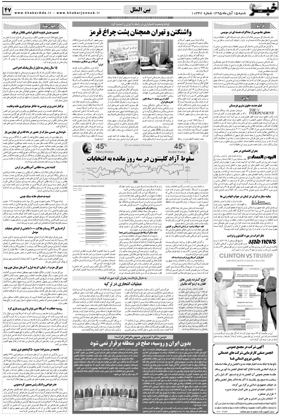 مشاهده صفحه ۴۷ روزنامه خبرجنوب تاریخ ۱۵  سال ۱۳۹۵