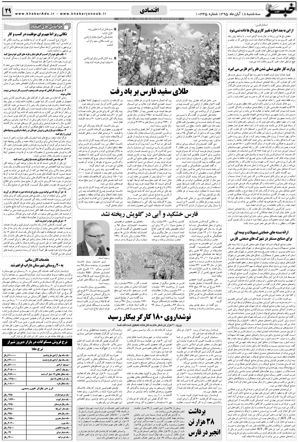 مشاهده صفحه ۲۹ روزنامه خبرجنوب تاریخ ۱۸  سال ۱۳۹۵