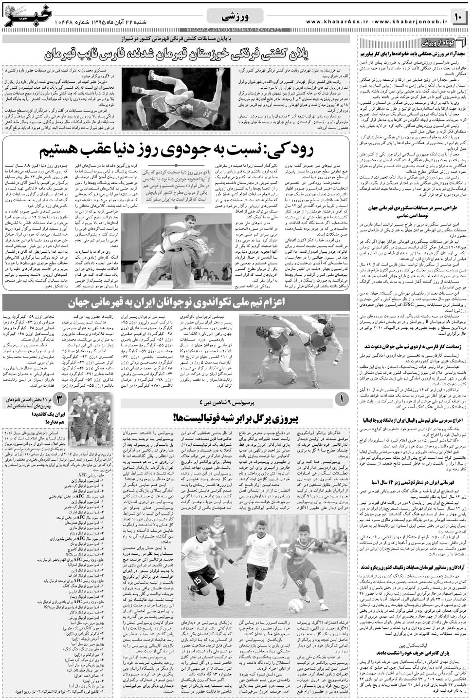 مشاهده صفحه ۱۰ روزنامه خبرجنوب تاریخ ۲۲  سال ۱۳۹۵