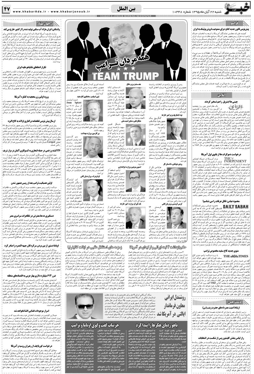 مشاهده صفحه ۴۷ روزنامه خبرجنوب تاریخ ۲۲  سال ۱۳۹۵