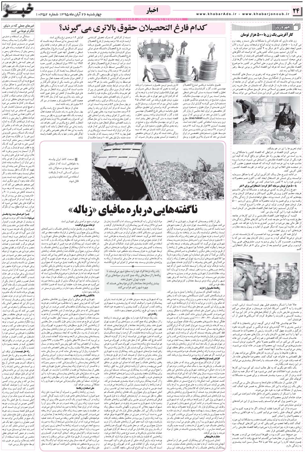 مشاهده صفحه ۲۴ روزنامه خبرجنوب تاریخ ۲۶  سال ۱۳۹۵