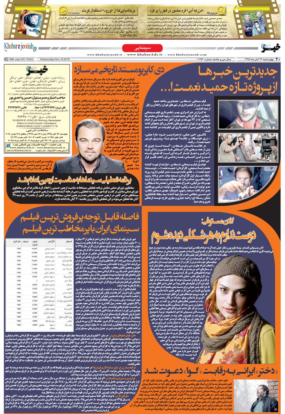 مشاهده صفحه ۴۰ روزنامه خبرجنوب تاریخ ۲۶  سال ۱۳۹۵