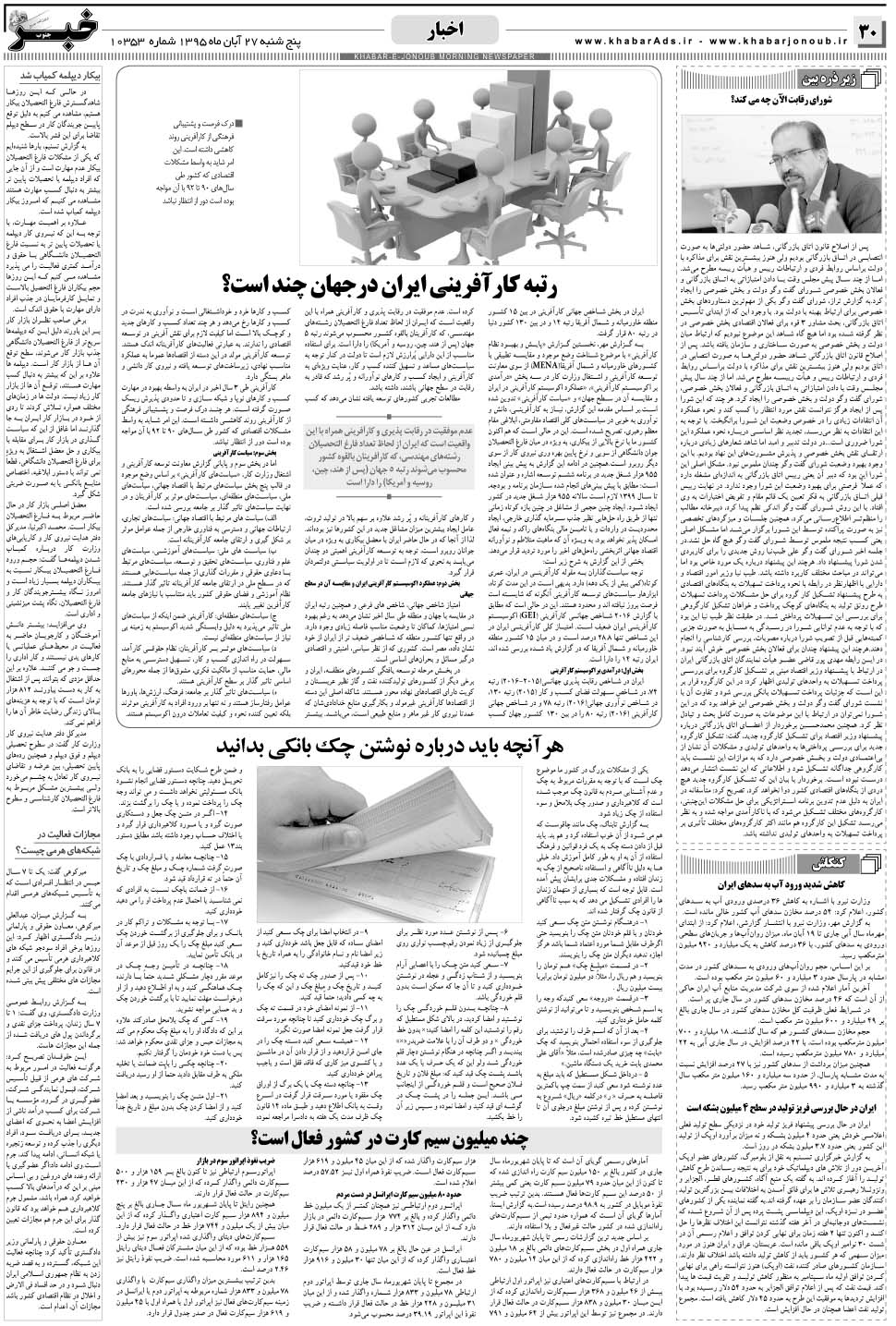 مشاهده صفحه ۳۰ روزنامه خبرجنوب تاریخ ۲۷  سال ۱۳۹۵