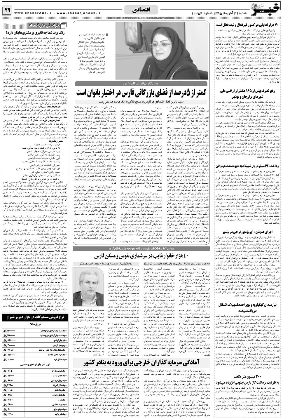 مشاهده صفحه ۲۹ روزنامه خبرجنوب تاریخ ۲۹  سال ۱۳۹۵