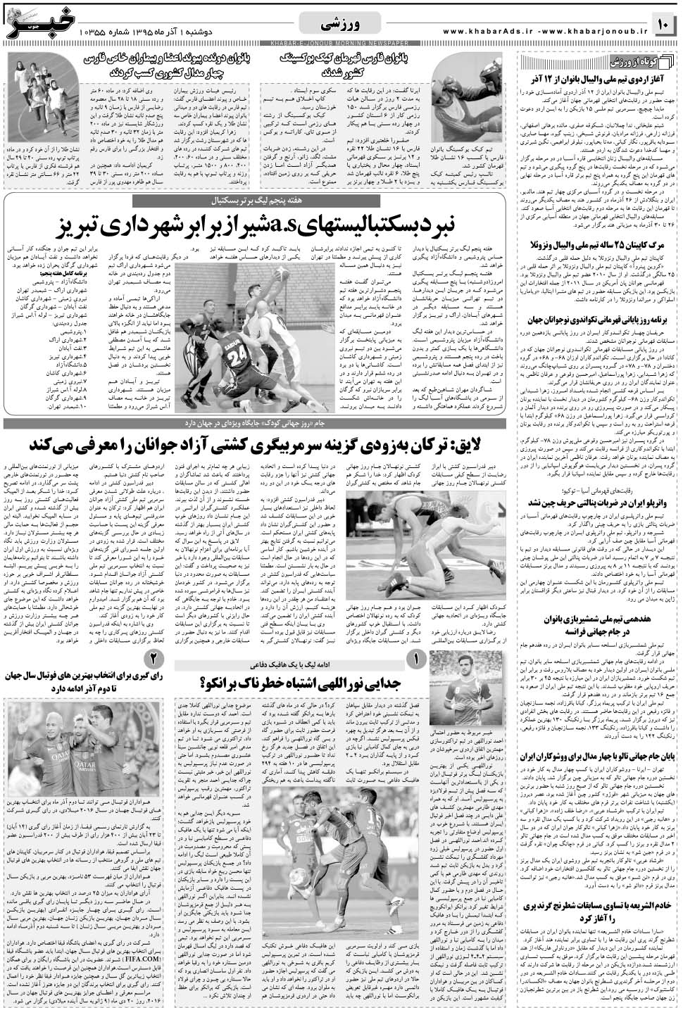 مشاهده صفحه ۱۰ روزنامه خبرجنوب تاریخ ۱  سال ۱۳۹۵