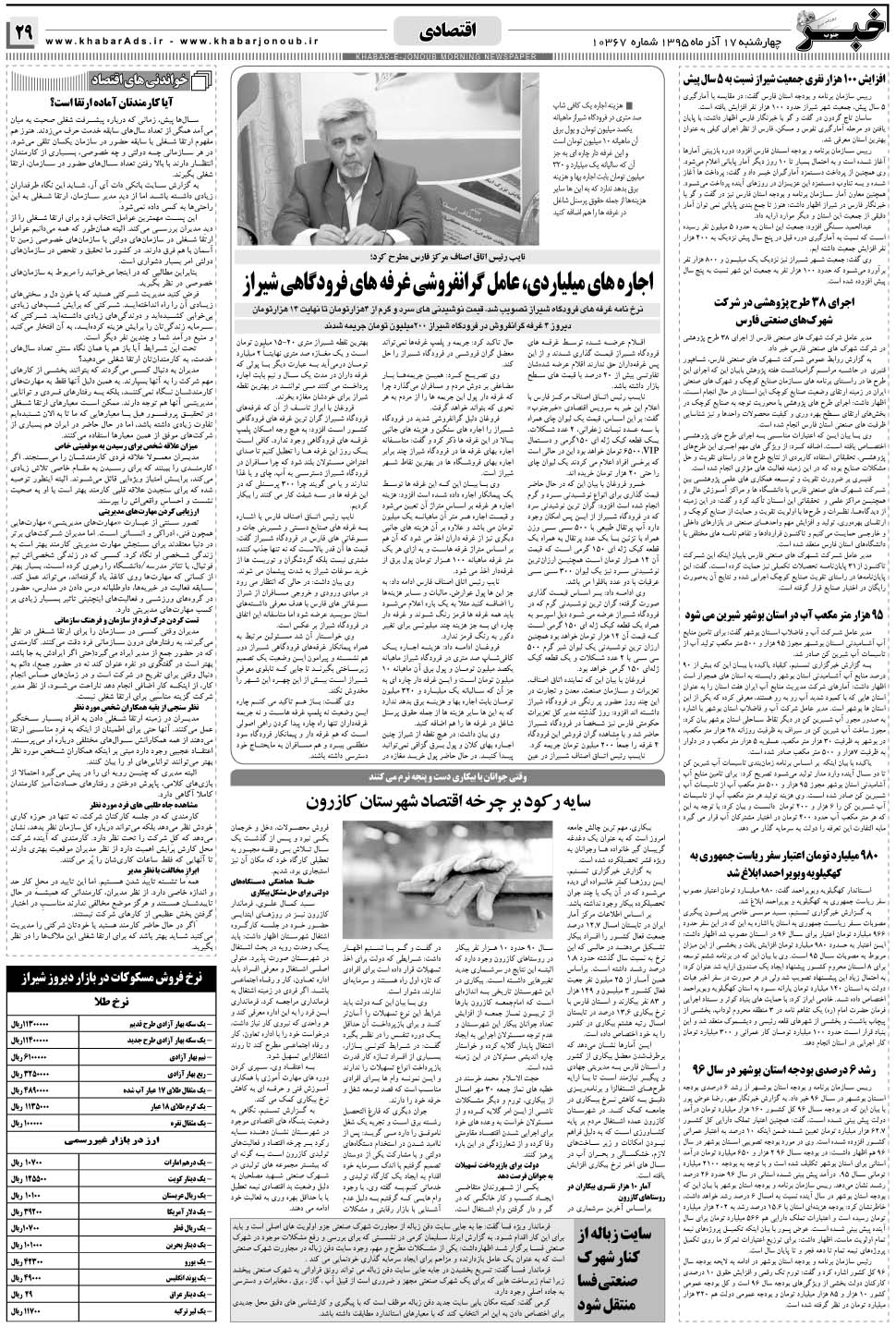 مشاهده صفحه ۲۹ روزنامه خبرجنوب تاریخ ۱۷  سال ۱۳۹۵
