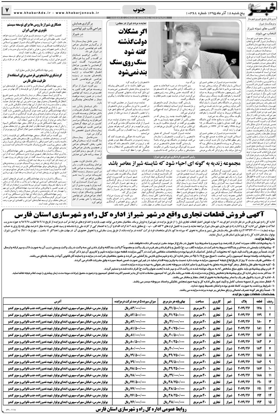 مشاهده صفحه ۷ روزنامه خبرجنوب تاریخ ۱۸  سال ۱۳۹۵