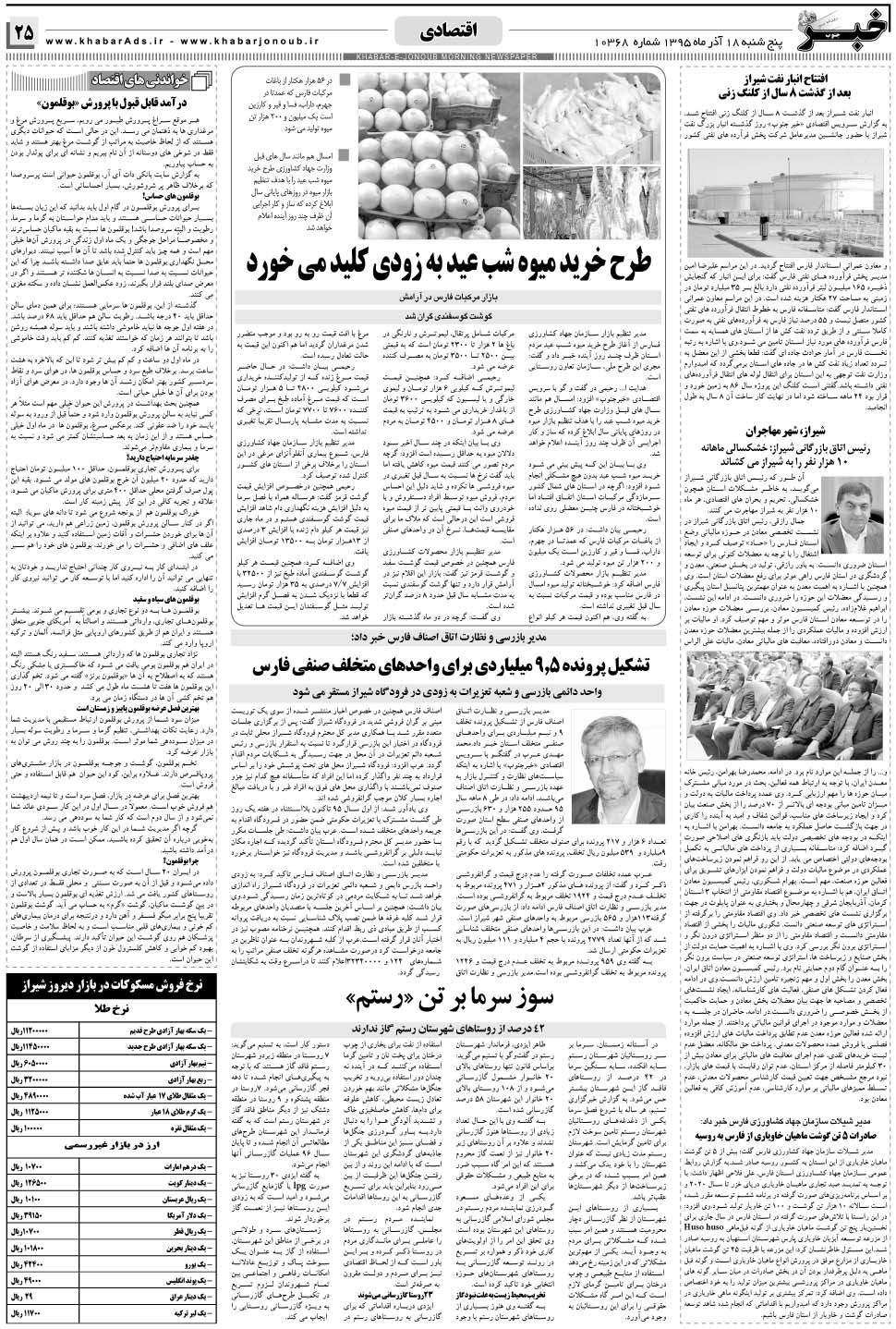 مشاهده صفحه ۲۵ روزنامه خبرجنوب تاریخ ۱۸  سال ۱۳۹۵