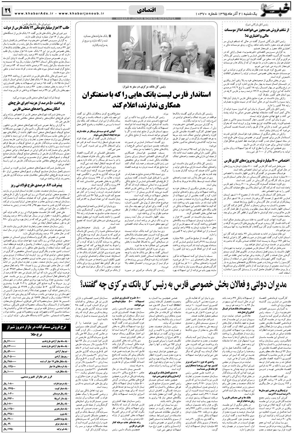 مشاهده صفحه ۲۹ روزنامه خبرجنوب تاریخ ۲۱  سال ۱۳۹۵
