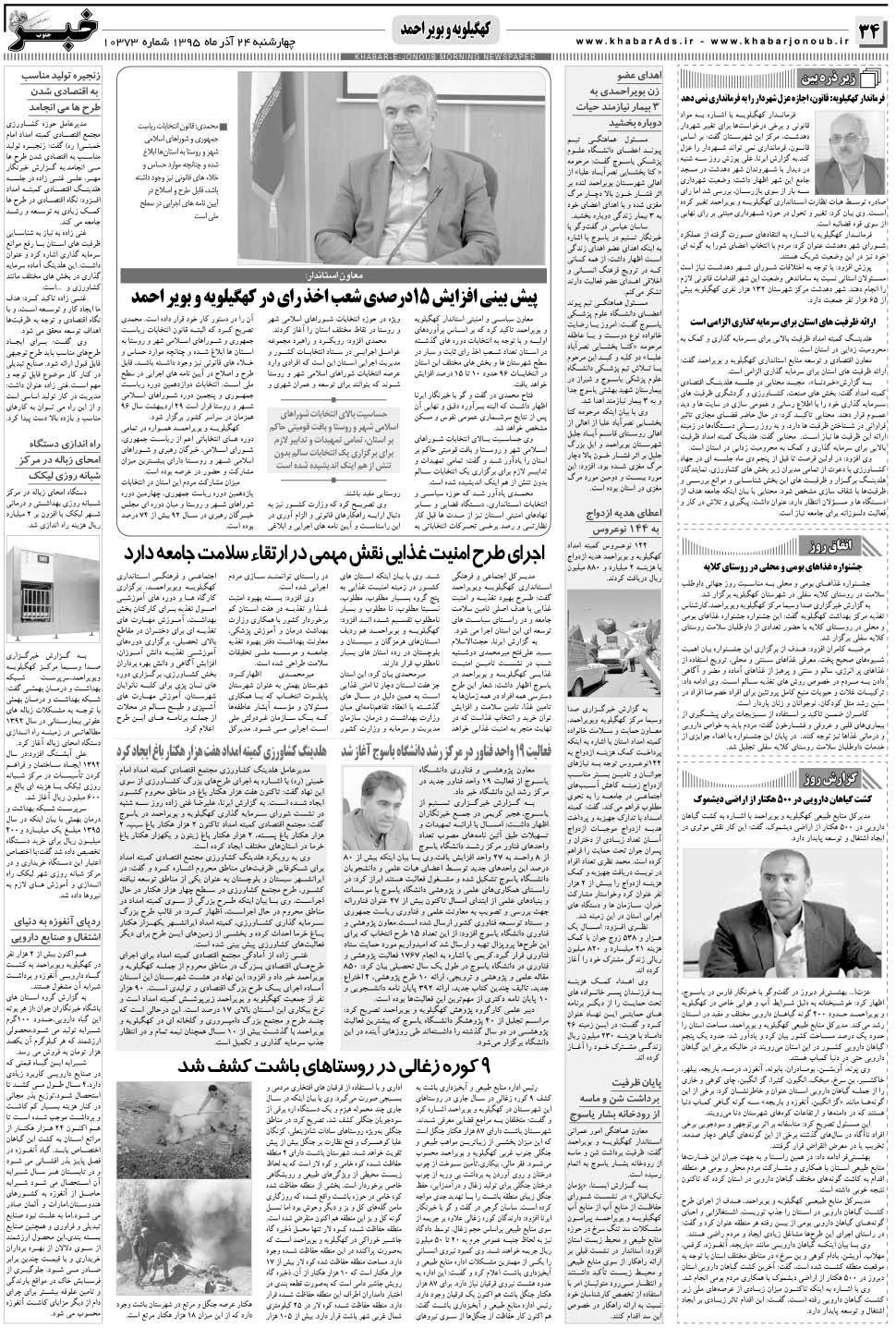 مشاهده صفحه ۳۴ روزنامه خبرجنوب تاریخ ۲۴  سال ۱۳۹۵
