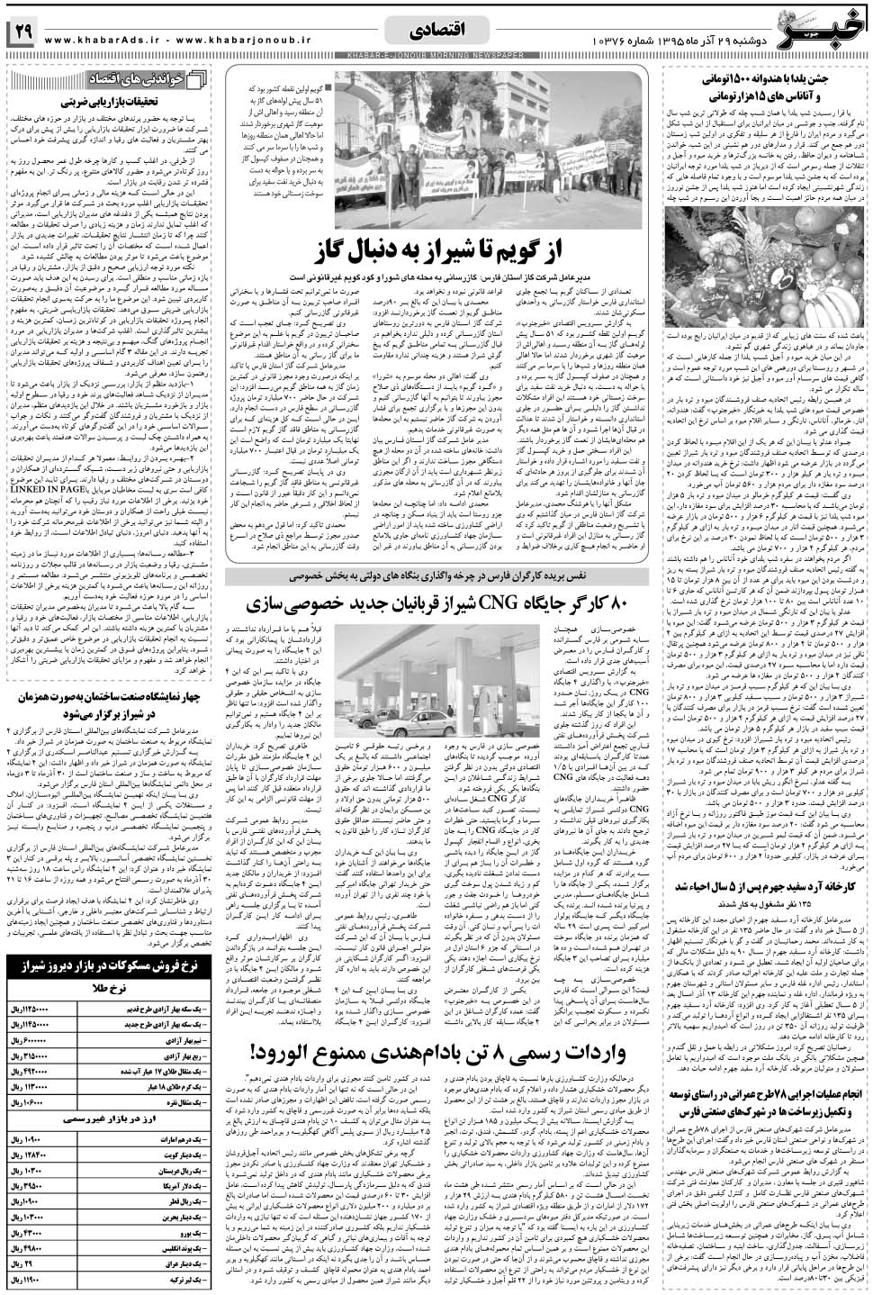 مشاهده صفحه ۲۹ روزنامه خبرجنوب تاریخ ۲۹  سال ۱۳۹۵