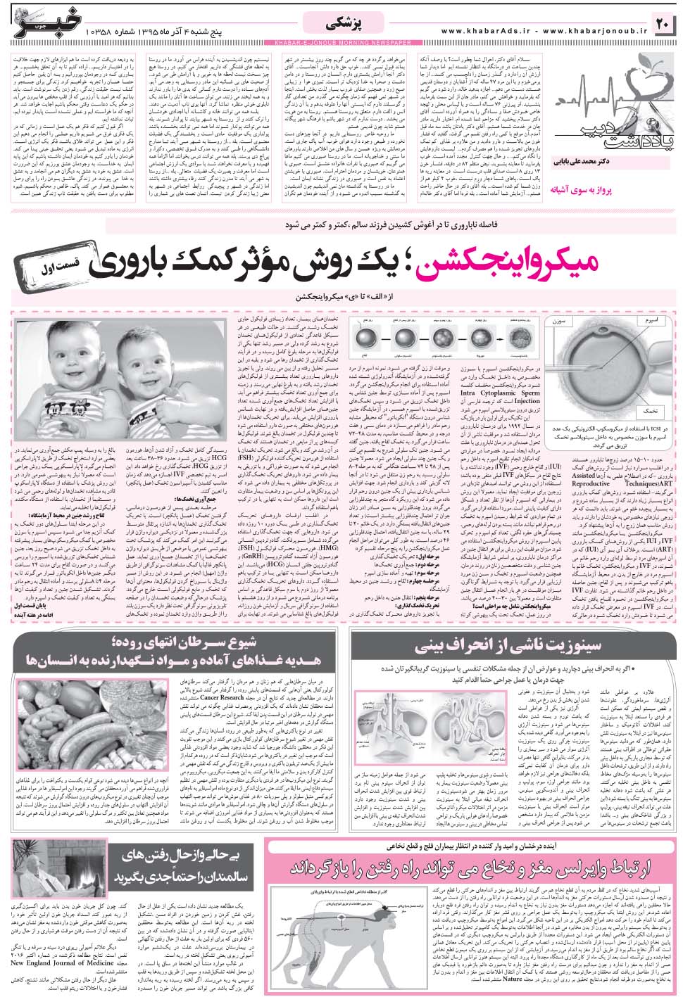 مشاهده صفحه ۲۰ روزنامه خبرجنوب تاریخ ۴  سال ۱۳۹۵