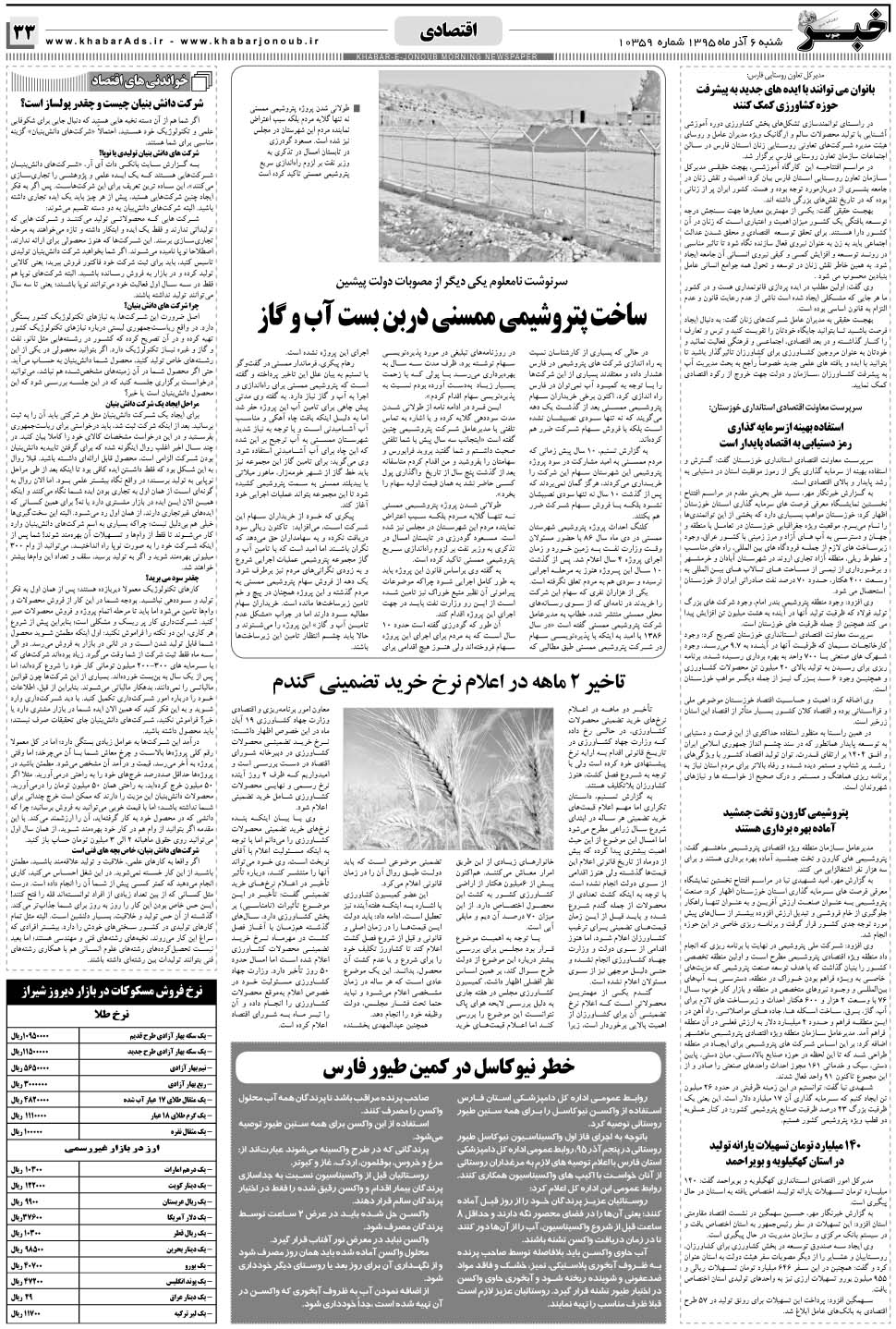 مشاهده صفحه ۳۳ روزنامه خبرجنوب تاریخ ۶  سال ۱۳۹۵