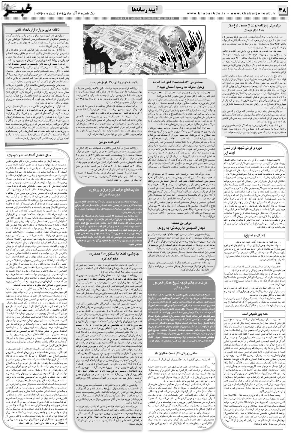 مشاهده صفحه ۳۸ روزنامه خبرجنوب تاریخ ۷  سال ۱۳۹۵