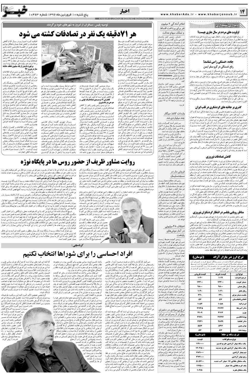مشاهده صفحه ۱۴ روزنامه خبرجنوب تاریخ ۱۰  سال ۱۳۹۶