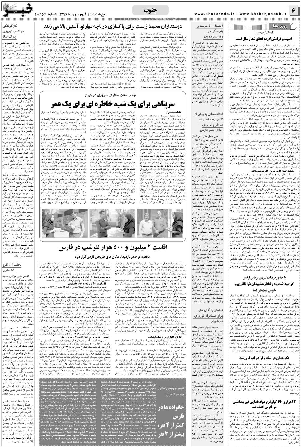 مشاهده صفحه ۶ روزنامه خبرجنوب تاریخ ۱۱  سال ۱۳۹۶
