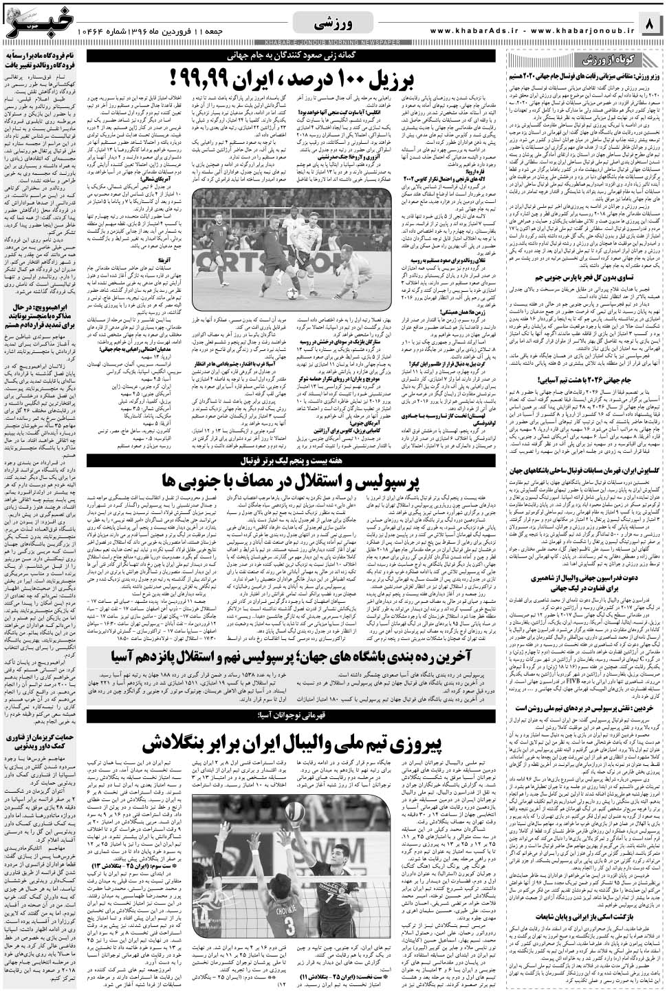 مشاهده صفحه ۸ روزنامه خبرجنوب تاریخ ۱۱  سال ۱۳۹۶