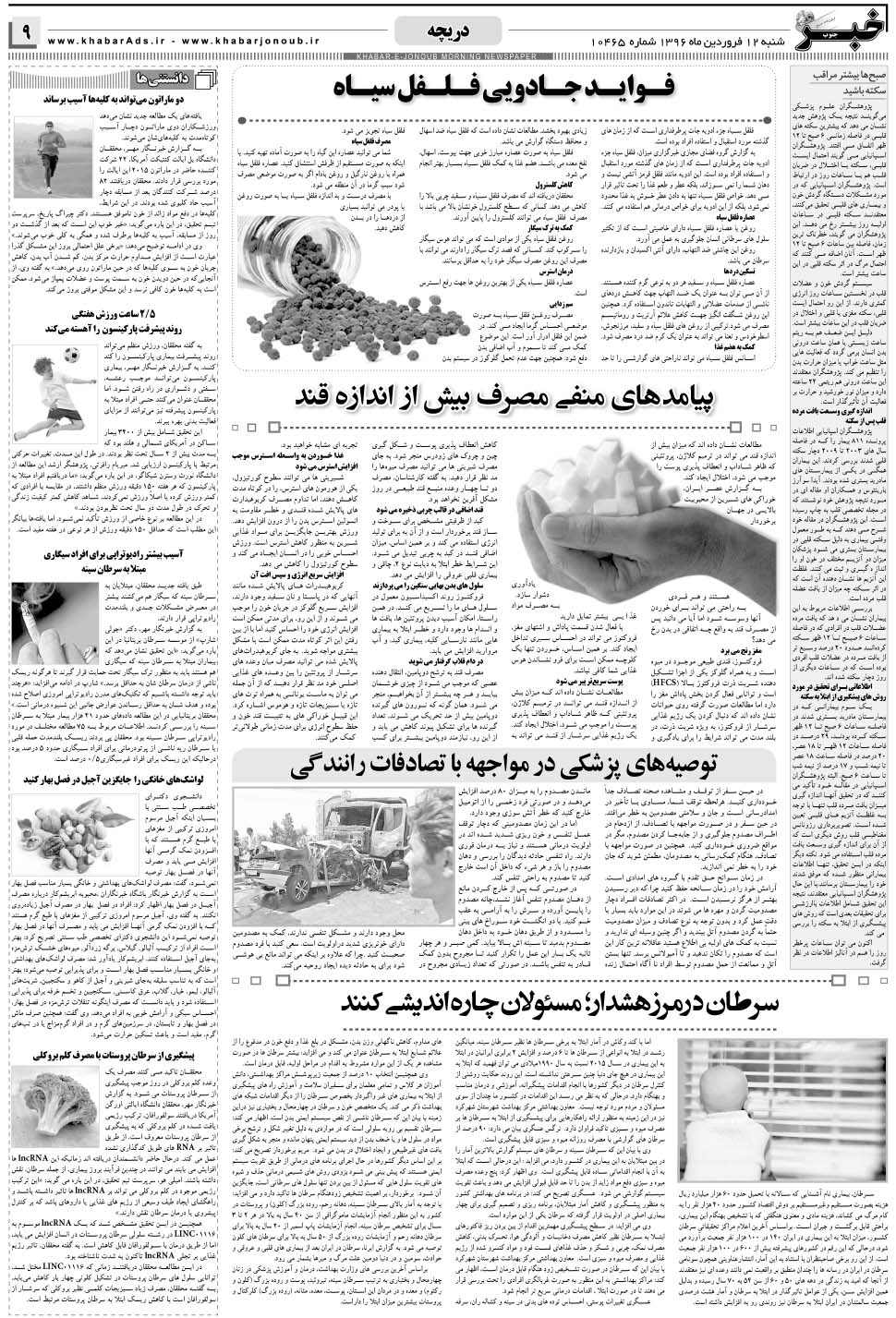 مشاهده صفحه ۹ روزنامه خبرجنوب تاریخ ۱۲  سال ۱۳۹۶