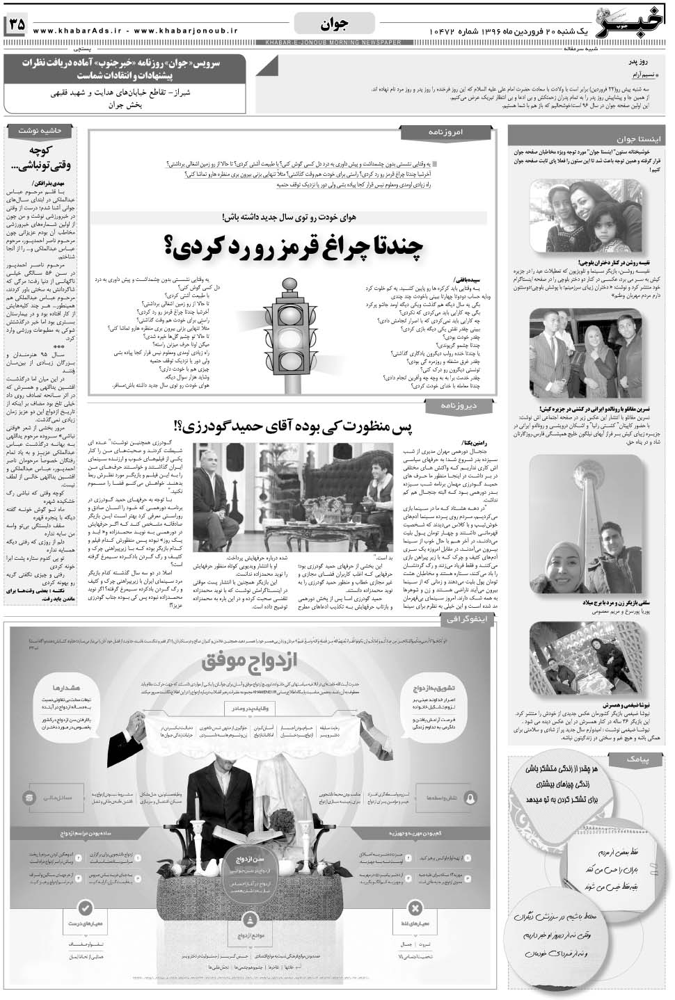 مشاهده صفحه ۳۵ روزنامه خبرجنوب تاریخ ۲۰  سال ۱۳۹۶