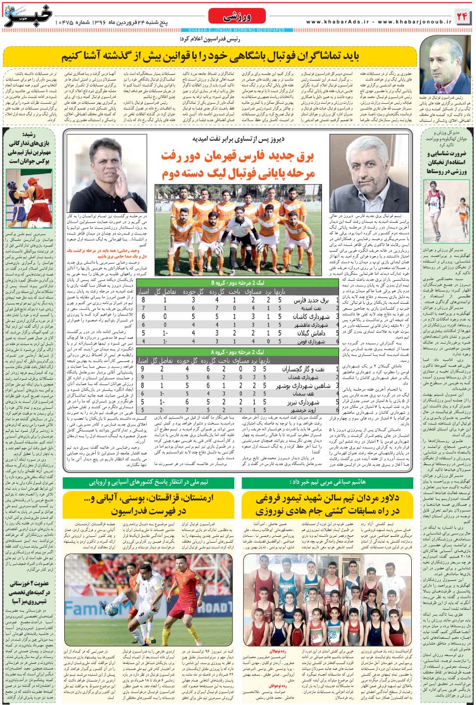مشاهده صفحه ۲۴ روزنامه خبرجنوب تاریخ ۲۴  سال ۱۳۹۶