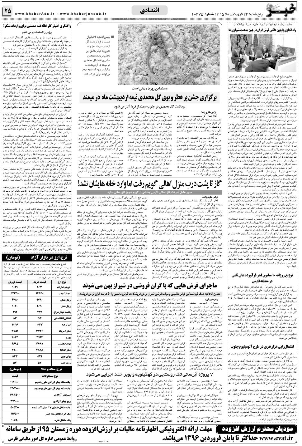 مشاهده صفحه ۲۵ روزنامه خبرجنوب تاریخ ۲۴  سال ۱۳۹۶