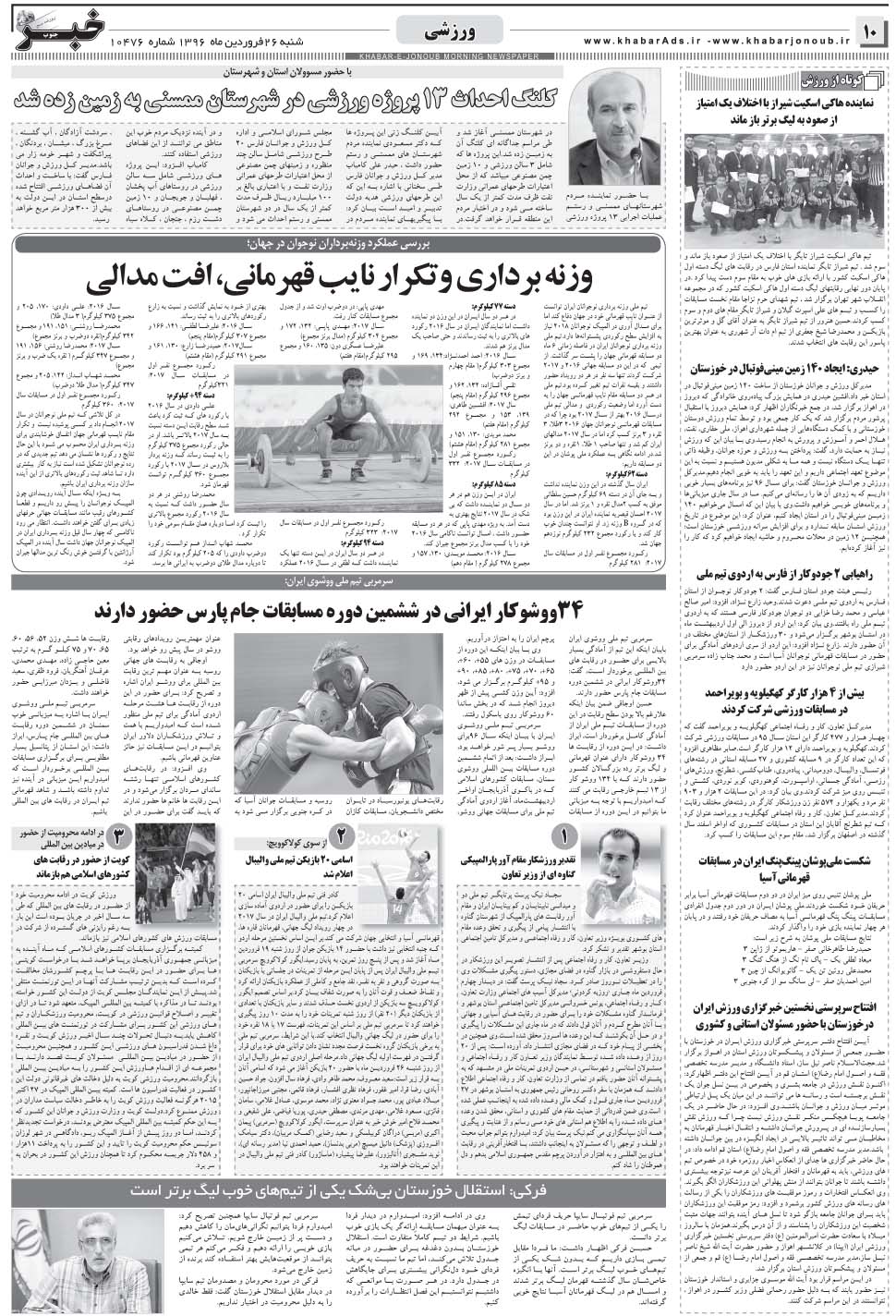 مشاهده صفحه ۱۰ روزنامه خبرجنوب تاریخ ۲۶  سال ۱۳۹۶