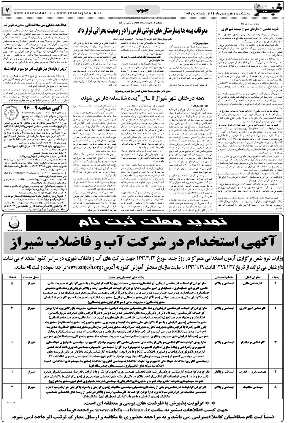 مشاهده صفحه ۷ روزنامه خبرجنوب تاریخ ۲۸  سال ۱۳۹۶