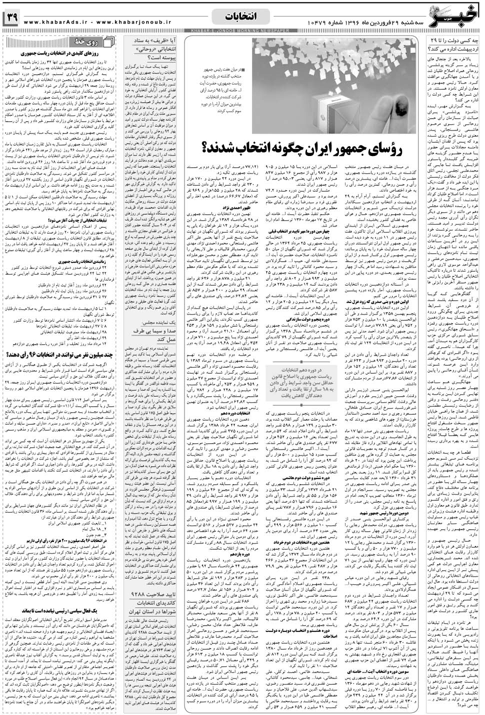 مشاهده صفحه ۳۹ روزنامه خبرجنوب تاریخ ۲۹  سال ۱۳۹۶