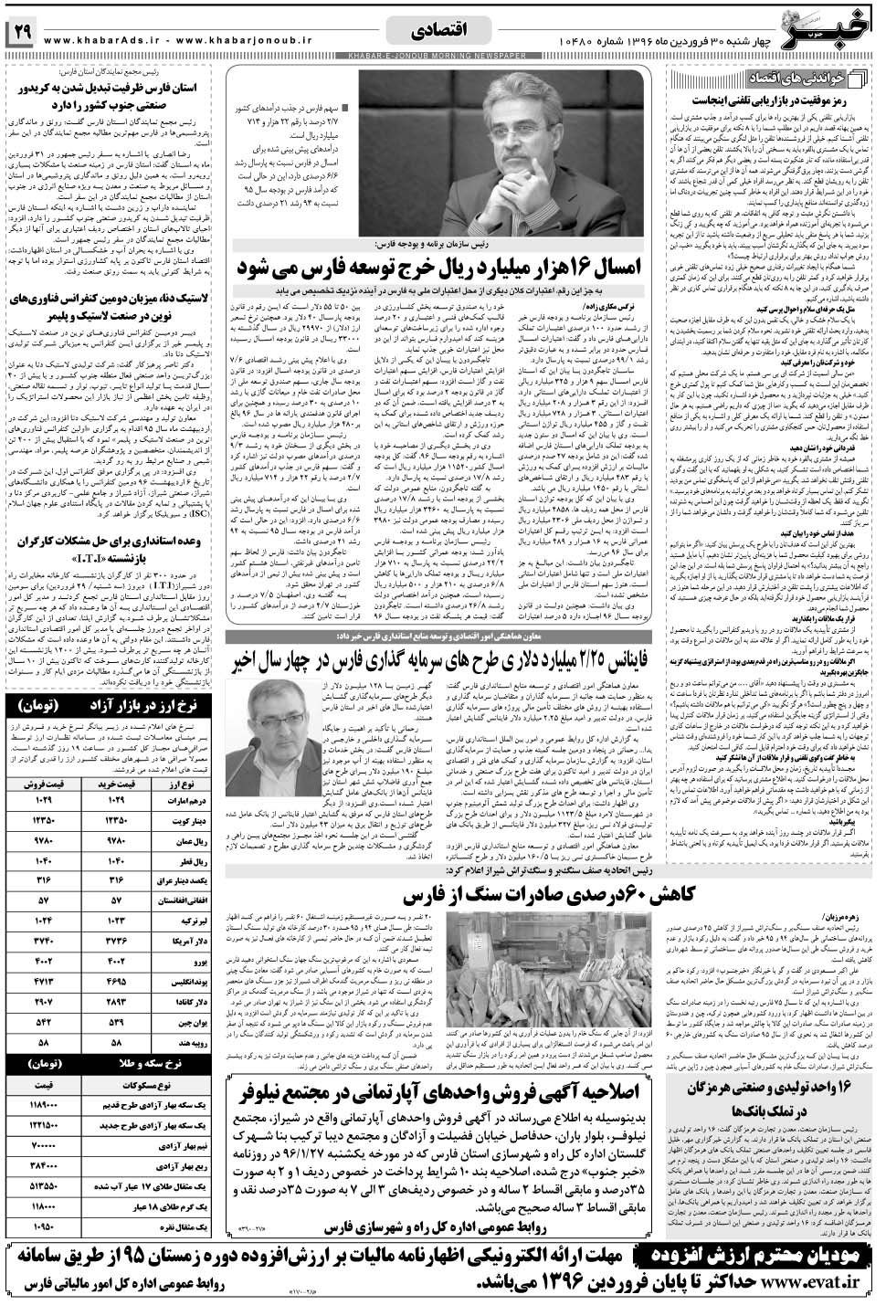 مشاهده صفحه ۲۹ روزنامه خبرجنوب تاریخ ۳۰  سال ۱۳۹۶
