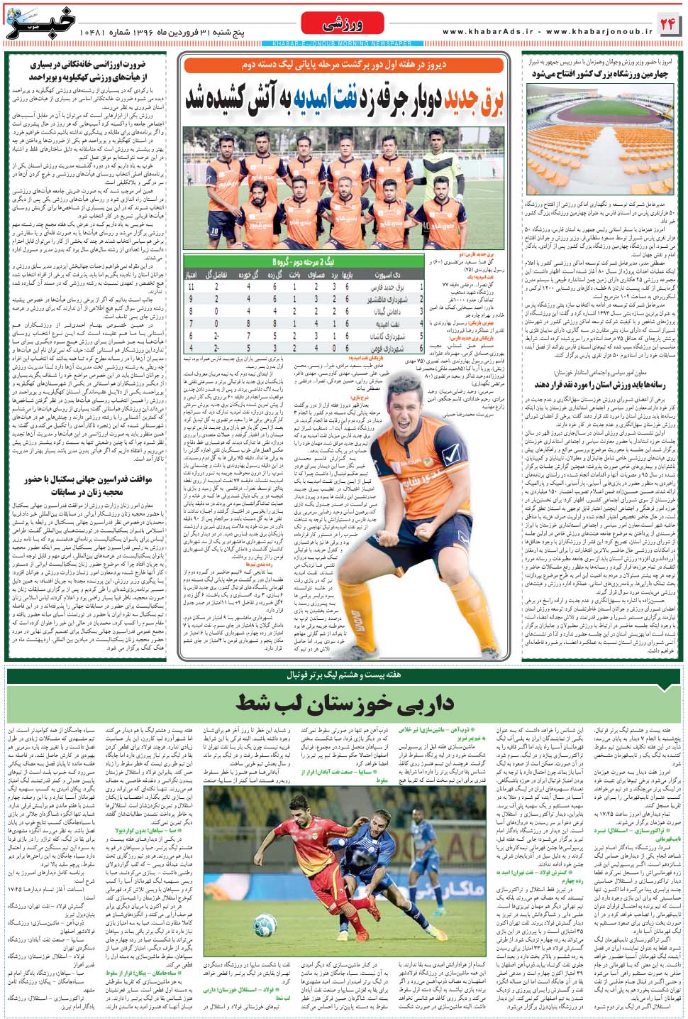 مشاهده صفحه ۲۴ روزنامه خبرجنوب تاریخ ۳۱  سال ۱۳۹۶