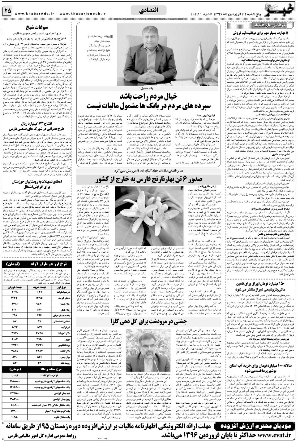 مشاهده صفحه ۲۵ روزنامه خبرجنوب تاریخ ۳۱  سال ۱۳۹۶