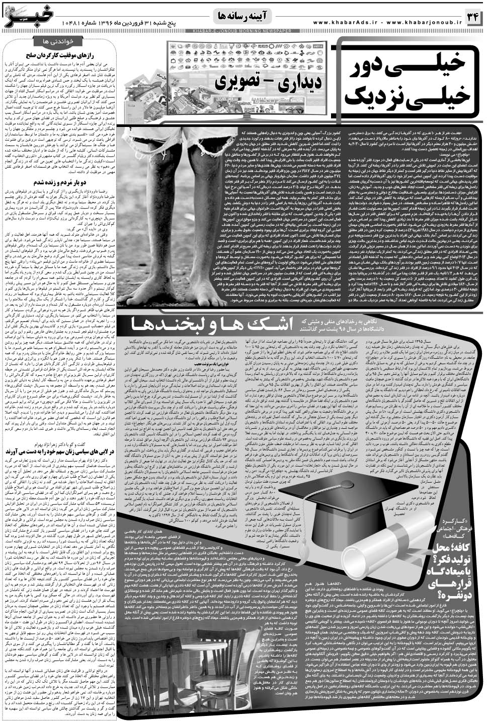 مشاهده صفحه ۳۴ روزنامه خبرجنوب تاریخ ۳۱  سال ۱۳۹۶