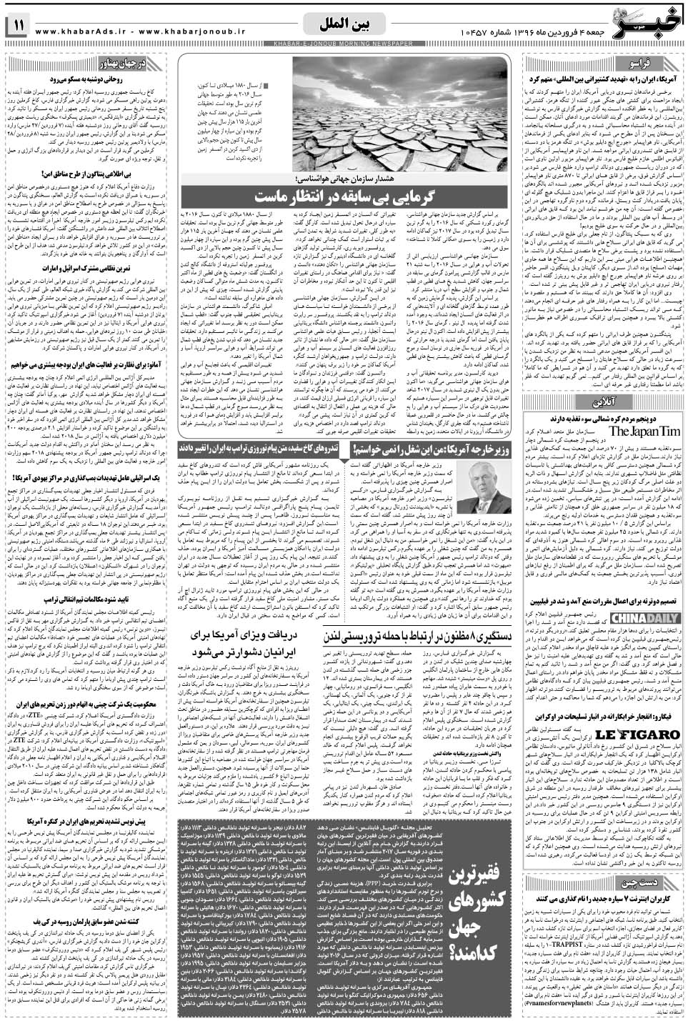 مشاهده صفحه ۱۱ روزنامه خبرجنوب تاریخ ۴  سال ۱۳۹۶