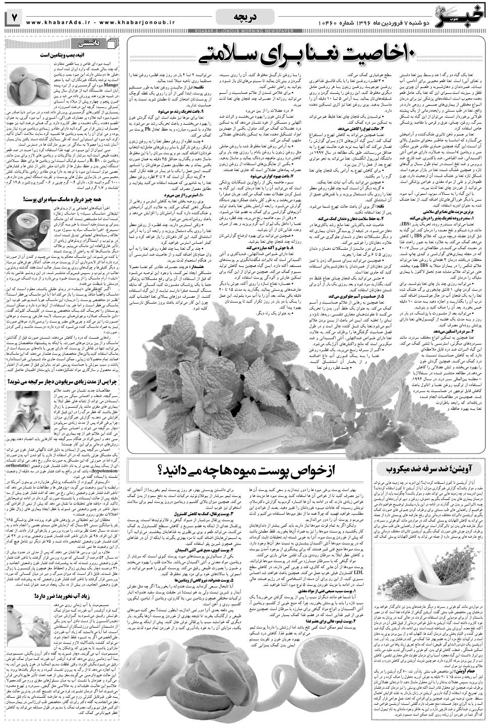 مشاهده صفحه ۷ روزنامه خبرجنوب تاریخ ۷  سال ۱۳۹۶