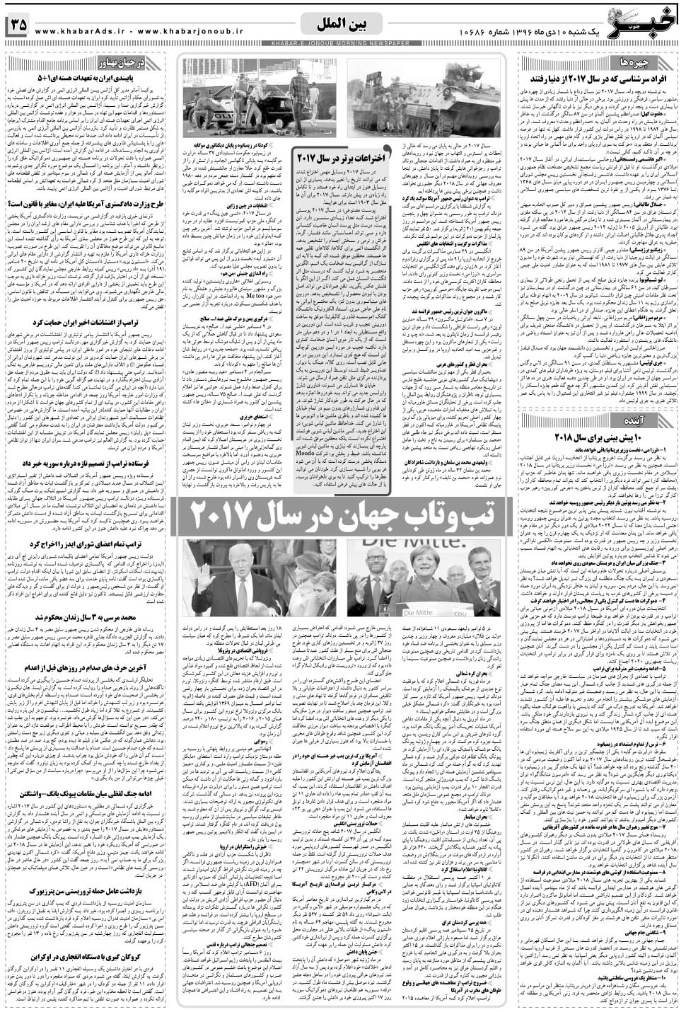 مشاهده صفحه ۳۵ روزنامه خبرجنوب تاریخ ۱۰ دی سال ۱۳۹۶