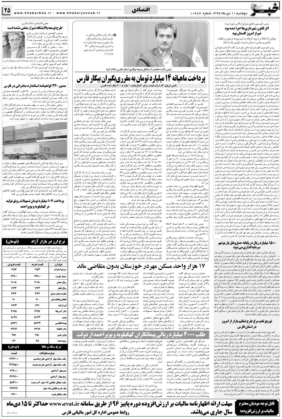 مشاهده صفحه ۲۵ روزنامه خبرجنوب تاریخ ۱۱ دی سال ۱۳۹۶