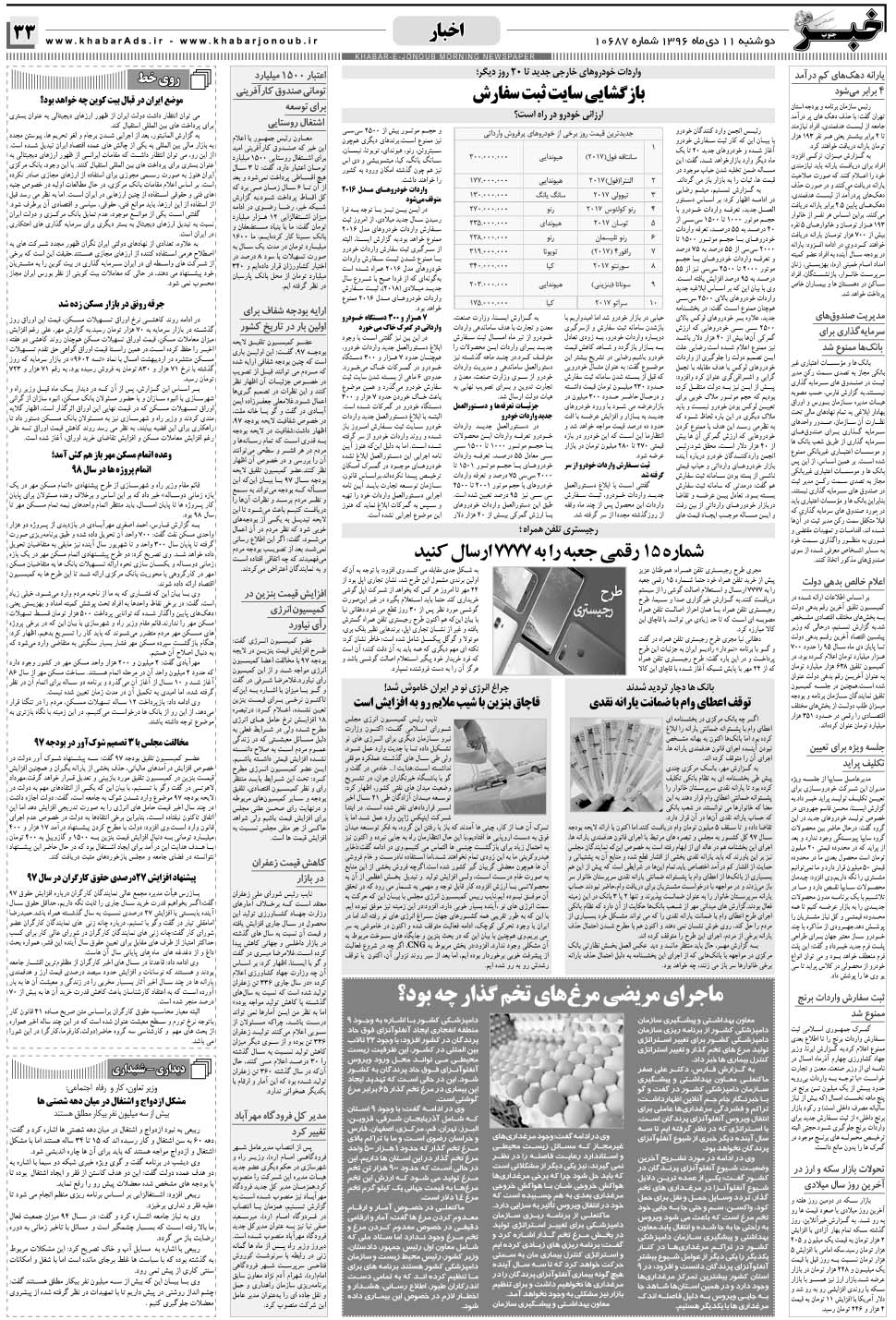 مشاهده صفحه ۳۳ روزنامه خبرجنوب تاریخ ۱۱ دی سال ۱۳۹۶