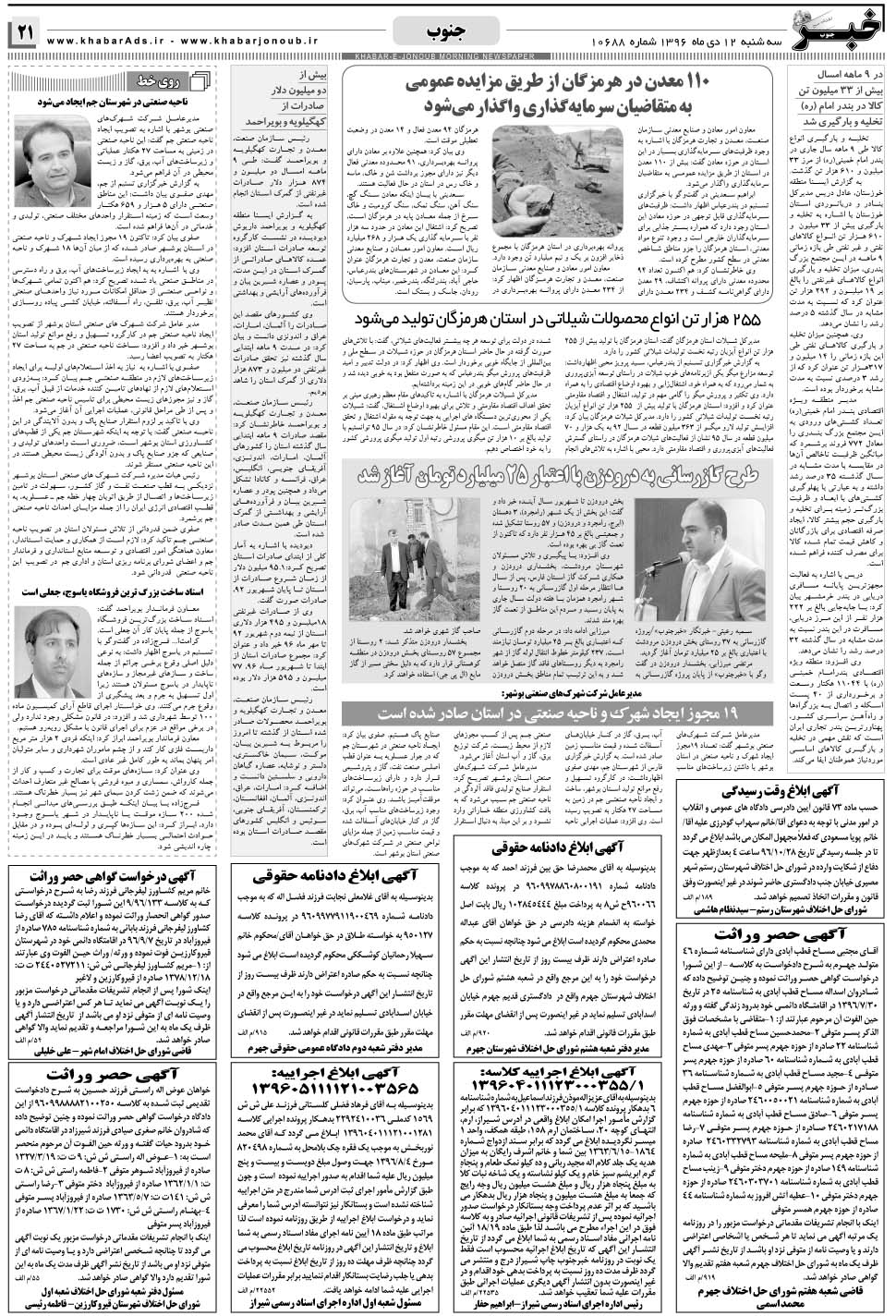 مشاهده صفحه ۲۱ روزنامه خبرجنوب تاریخ ۱۲ دی سال ۱۳۹۶
