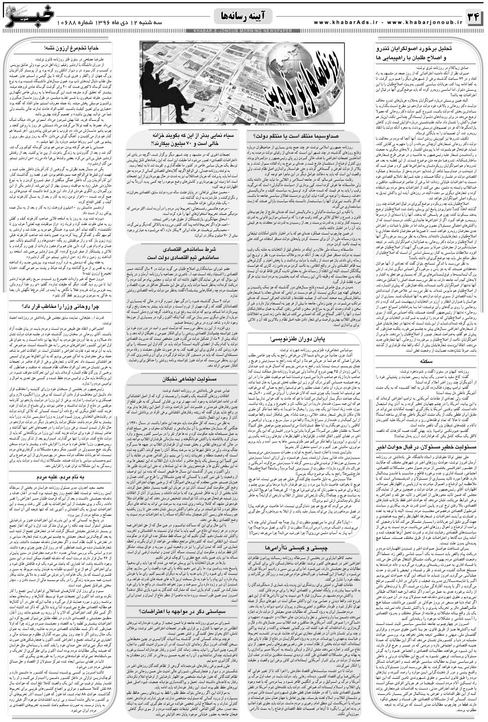 مشاهده صفحه ۳۴ روزنامه خبرجنوب تاریخ ۱۲ دی سال ۱۳۹۶