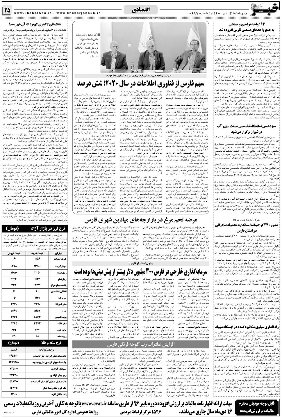مشاهده صفحه ۲۵ روزنامه خبرجنوب تاریخ ۱۳ دی سال ۱۳۹۶
