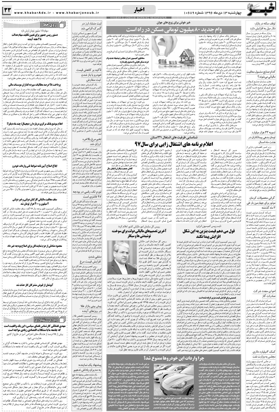 مشاهده صفحه ۳۳ روزنامه خبرجنوب تاریخ ۱۳ دی سال ۱۳۹۶
