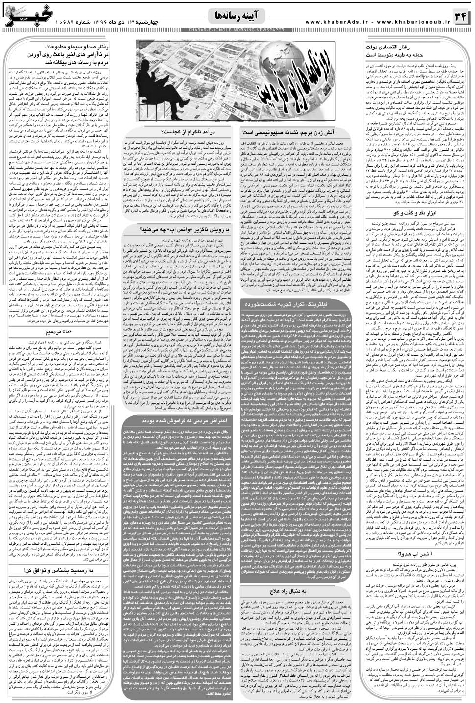 مشاهده صفحه ۳۴ روزنامه خبرجنوب تاریخ ۱۳ دی سال ۱۳۹۶