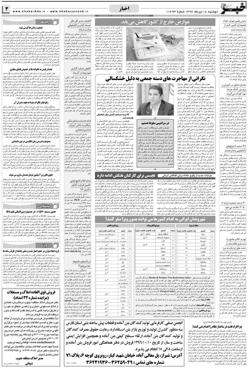 مشاهده صفحه ۳ روزنامه خبرجنوب تاریخ ۱۸ دی سال ۱۳۹۶